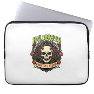 Halloween Hunting Night Horned Skull Roses Pumpkin Laptop Sleeve