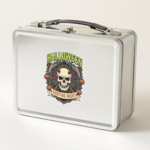 Halloween Hunting Night Horned Skull Roses Pumpkin Metal Lunch Box