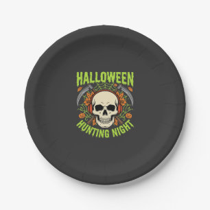Halloween Hunting Night Skull Scythe Vector Design Paper Plate