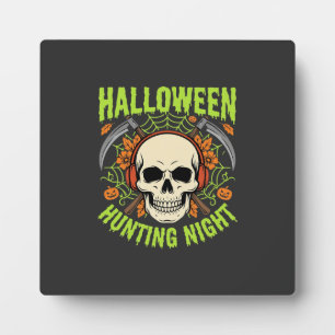 Halloween Hunting Night Skull Scythe Vector Design Plaque