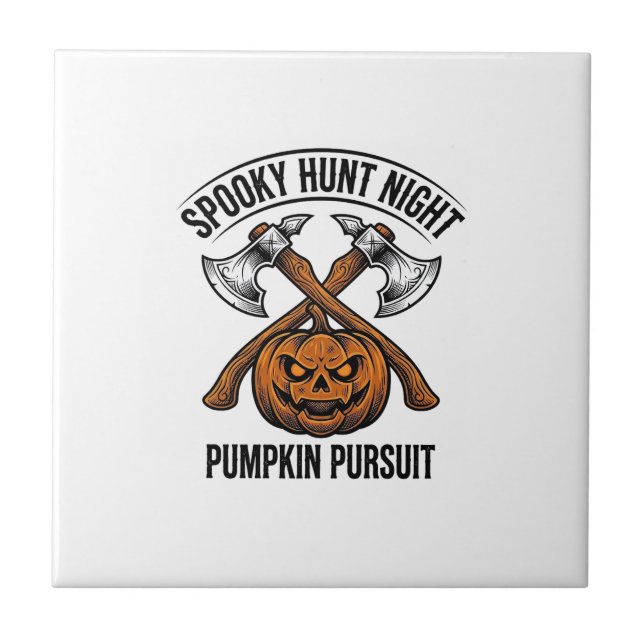 Halloween Hunting Shirt With Pumpkin Axes_1 Ceramic Tile (Front)