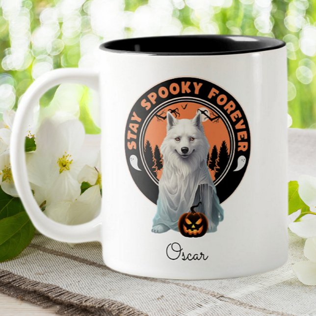 Halloween Husky Ghost Stay Spooky Personalised Two-Tone Coffee Mug (Creator Uploaded)