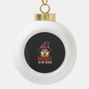 Halloween Husky Is My Boo Witch Hat Ceramic Ball Christmas Ornament