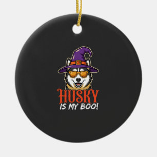 Halloween Husky Is My Boo Witch Hat Ceramic Ornament