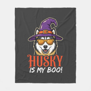 Halloween Husky Is My Boo Witch Hat Fleece Blanket