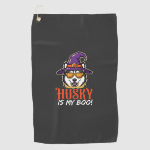 Halloween Husky Is My Boo Witch Hat Golf Towel