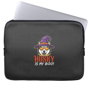 Halloween Husky Is My Boo Witch Hat Laptop Sleeve
