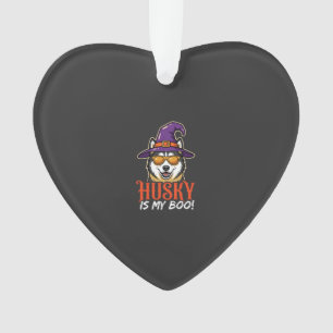 Halloween Husky Is My Boo Witch Hat Ornament