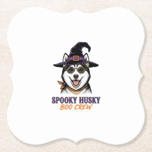 Halloween Husky Shirt Witch Dog Vintage Graphic Paper Coaster