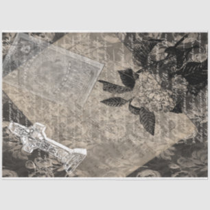 Halloween Hydrangea and Cross Vintage Book Page Tissue Paper