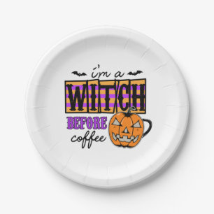Halloween I Am A Witch Before Coffee Birthday Paper Plate