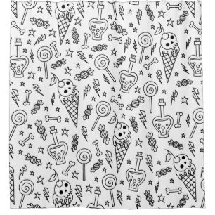 halloween ice cream skull bones poison white shower curtain