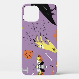 Halloween icons, hand-drawn vintage set. iPhone 12 case