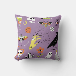 Halloween icons, hand-drawn vintage set. cushion
