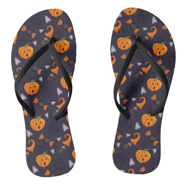 Halloween Icons Pumpkin Candy Holidays Pattern Thongs (Footbed)