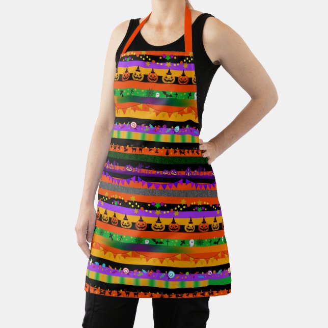Halloween Icons Striped Apron (Insitu)