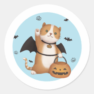 Halloween Illustration: Bat Cat Classic Round Sticker