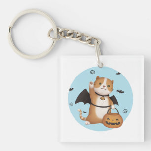 Halloween Illustration: Bat Cat Key Ring