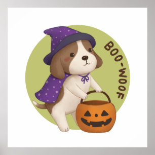 Halloween Illustration: Boo-Woof (Beagle) Poster