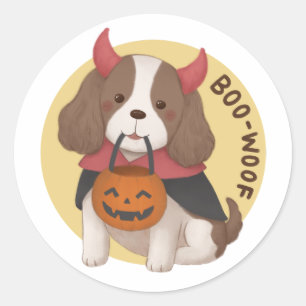 Halloween Illustration: Boo-Woof Classic Round Sticker