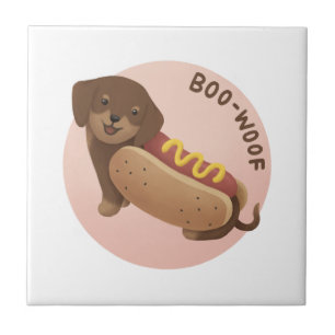 Halloween Illustration: Boo-Woof (Dachshund) Ceramic Tile