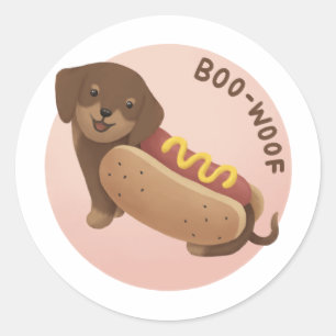 Halloween Illustration: Boo-Woof (Dachshund) Classic Round Sticker