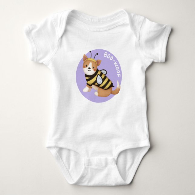 Halloween Illustration: Boo-Woof (Welsh Corgi) Baby Bodysuit (Front)