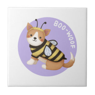 Halloween Illustration: Boo-Woof (Welsh Corgi) Ceramic Tile