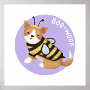 Halloween Illustration: Boo-Woof (Welsh Corgi) Poster