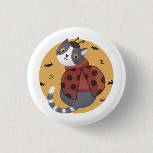 Halloween Illustration: Ladybug Cat 3 Cm Round Badge