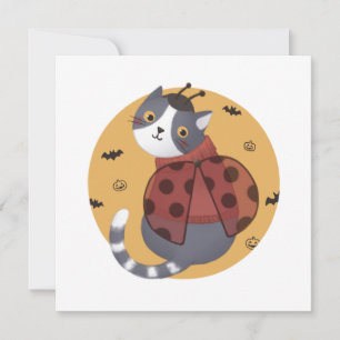 Halloween Illustration: Ladybug Cat Card