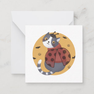Halloween Illustration: Ladybug Cat Card