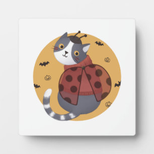 Halloween Illustration: Ladybug Cat Plaque