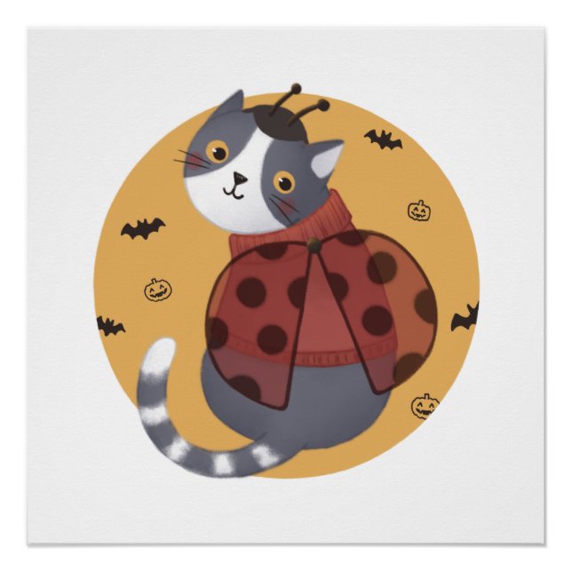 Halloween Illustration: Ladybug Cat Poster (Front)