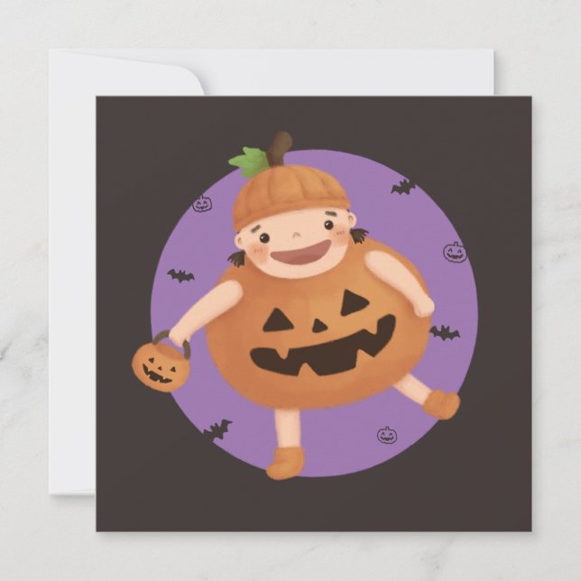 Halloween Illustration: Pumpkin Girl Invitation (Front)