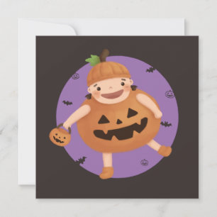 Halloween Illustration: Pumpkin Girl Invitation