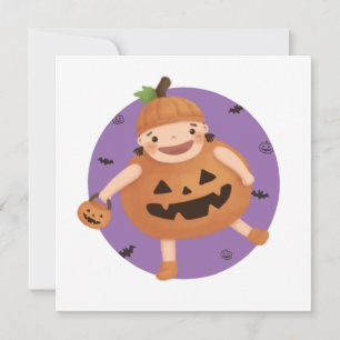 Halloween Illustration: Pumpkin Girl Invitation