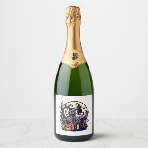 halloween illustration sparkling wine label