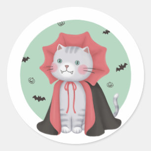 Halloween Illustration: Vampire Cat Classic Round Sticker