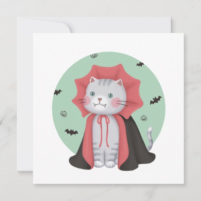 Halloween Illustration: Vampire Cat Invitation (Front)