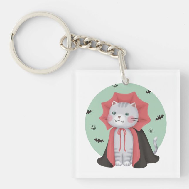 Halloween Illustration: Vampire Cat Key Ring (Front)