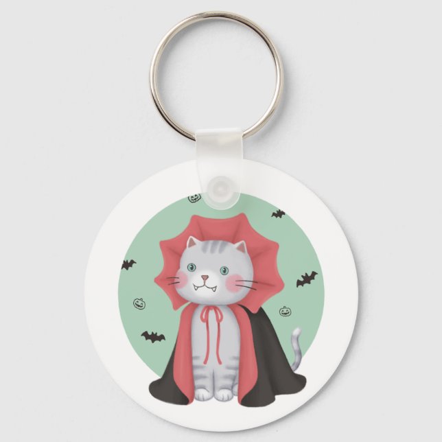 Halloween Illustration: Vampire Cat Key Ring (Front)
