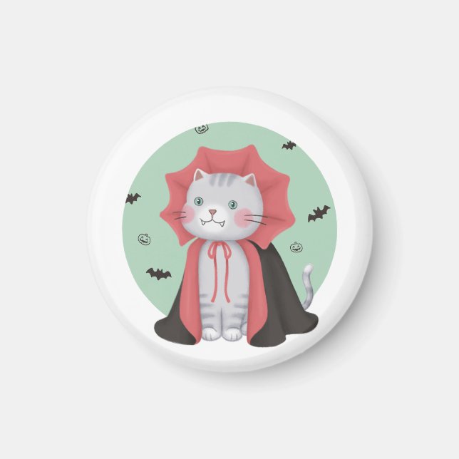Halloween Illustration: Vampire Cat Magnet (Front)