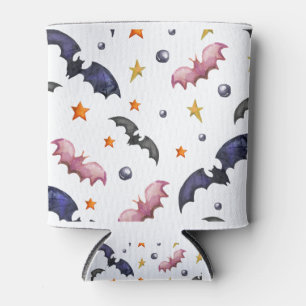 Halloween illustration with bats and stars can cooler