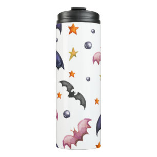 Halloween illustration with bats and stars thermal tumbler