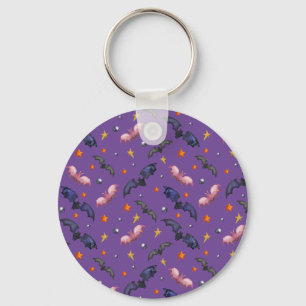 Halloween illustration with bats and stars throw p key ring
