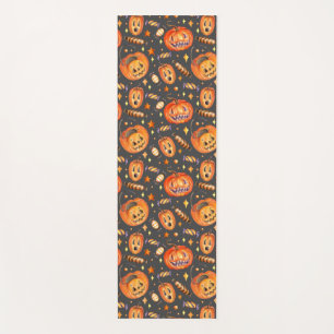 Halloween illustration with pumpkin and sweets bat yoga mat