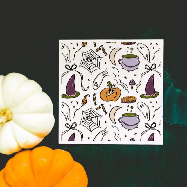 Halloween Illustrations Pattern Napkin (Our Little Boo is Almost Due Halloween Illustrations Baby Shower Napkins)
