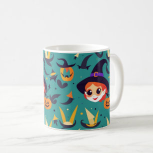 Halloween image with a happy witch’s face coffee mug