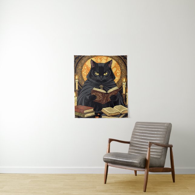 Halloween In Hardback A Cat Reading Books Tapestry (In Situ)